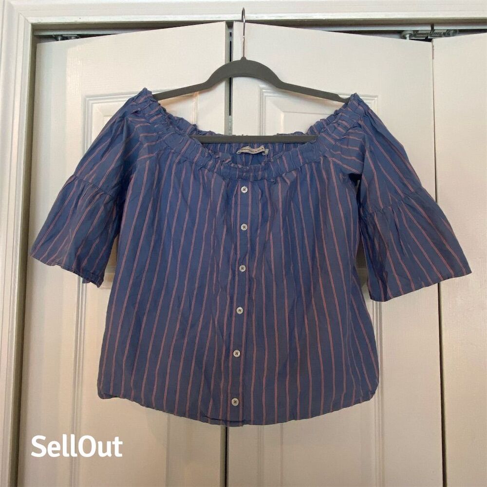 Abercrombie & Fitch Women's Off-Shoulder Striped Blouse Blue Size S